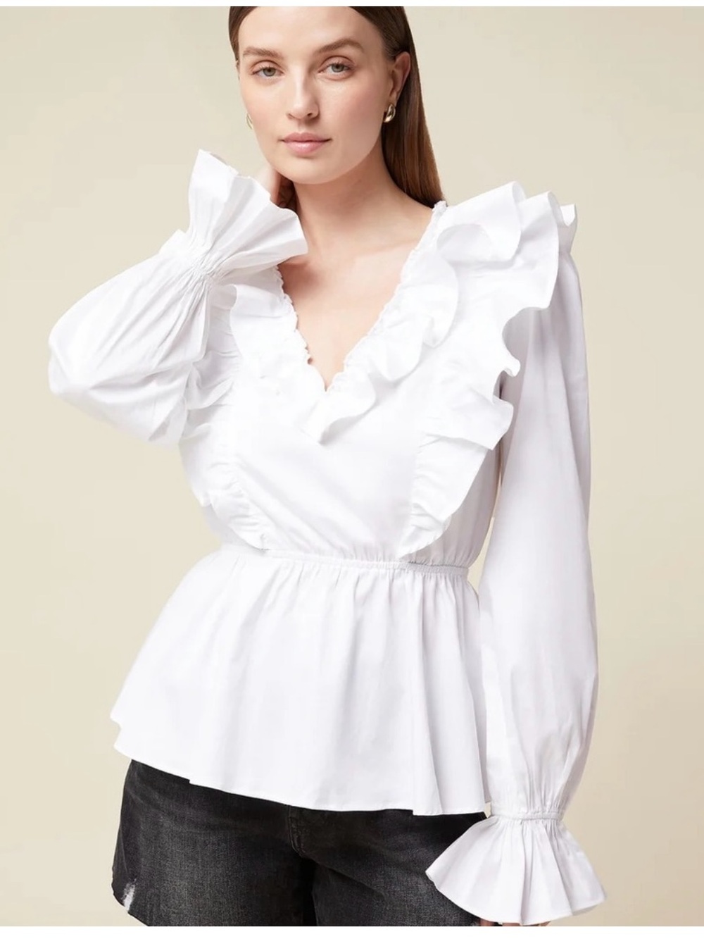 Rachel Parcell White Ruffle Peplum Blouse